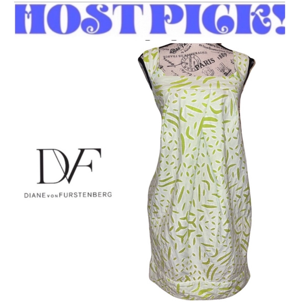 Diane Von Furstenburg DVF Rare Eyelet Dress White Lime Green Size 8 EUC